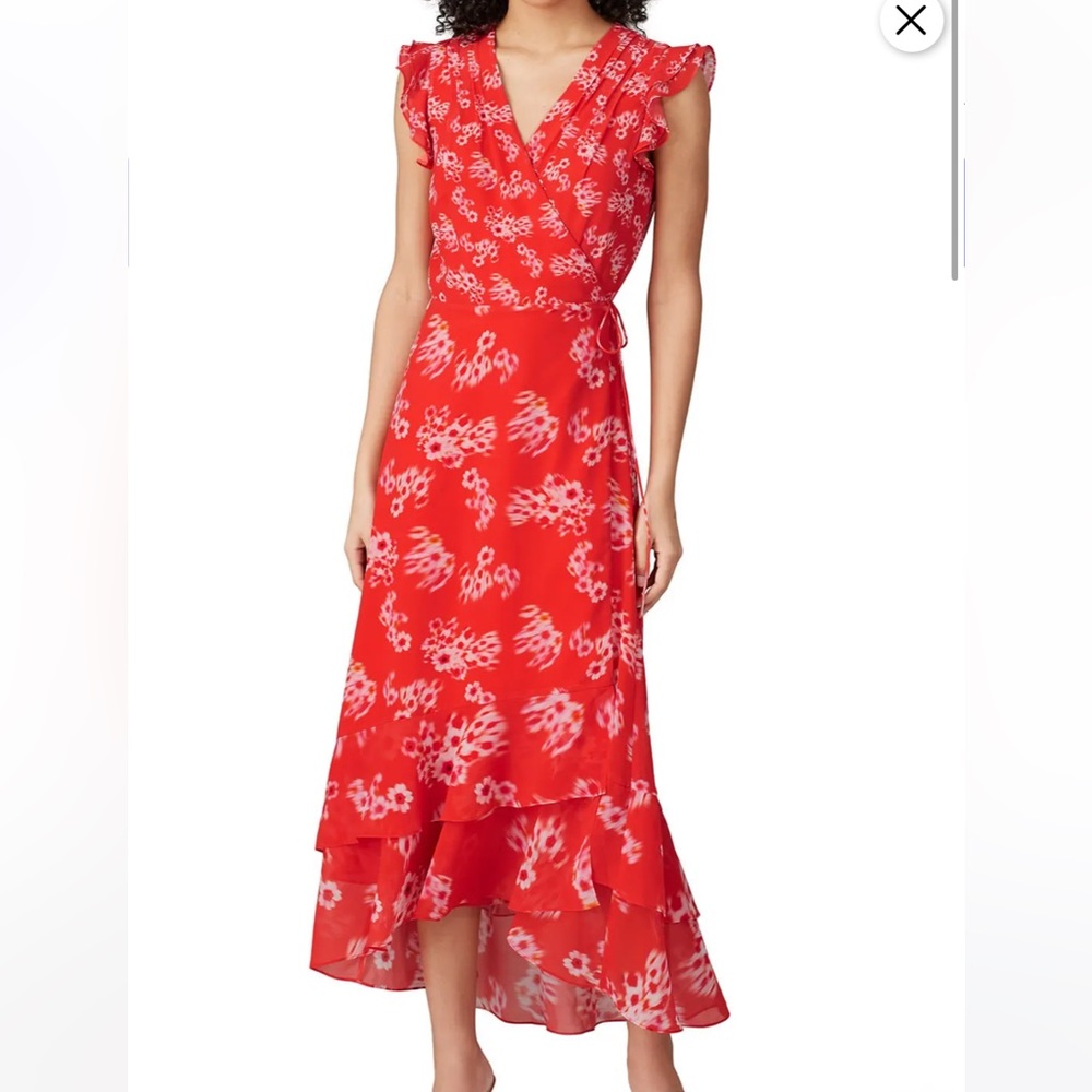 ALLSAINTS Dela Jasmine Red Floral Midi Wrap Dress